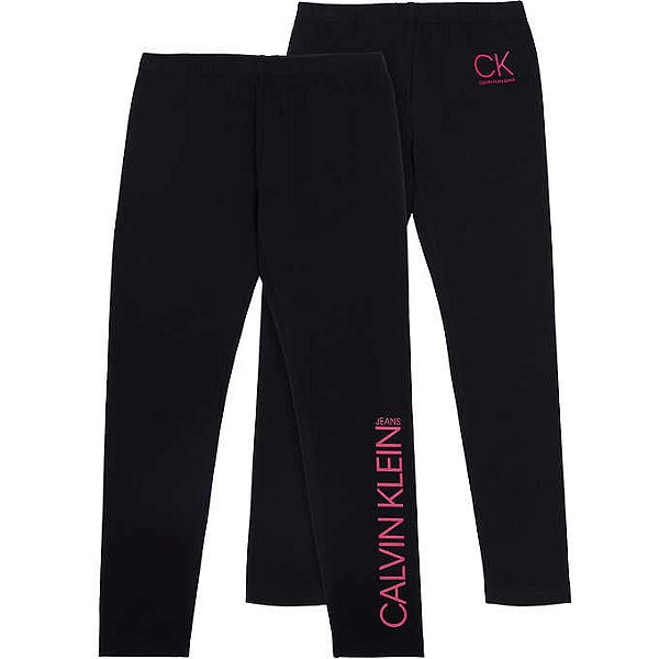 Kit Calças legging, em algodão - Preto/ rosa