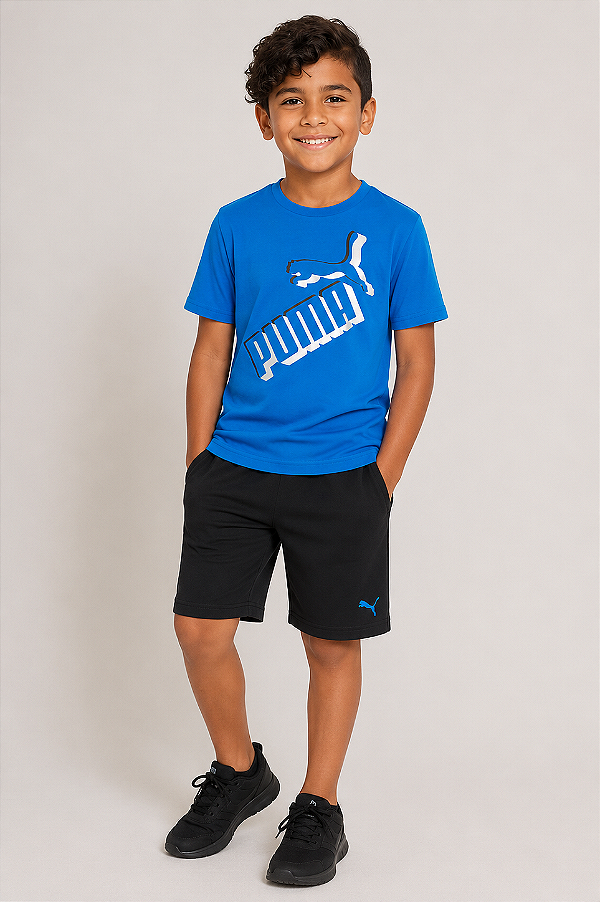 Conjunto Puma - Camiseta e short esportivo (Azul/Preto)
