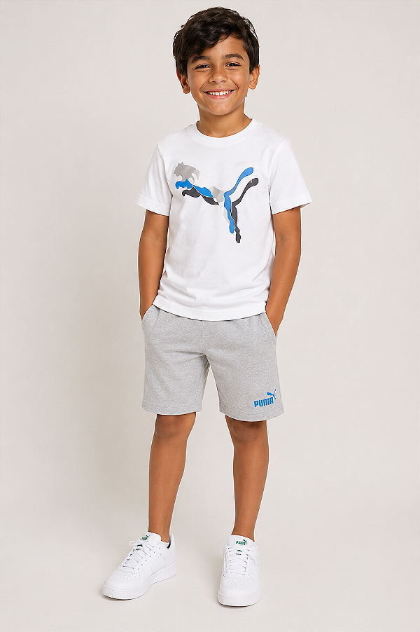 Conjunto Puma - Camiseta e short esportivo (Cinza/Branco)