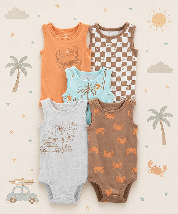 Kit de bodies Carter's - 5 bodies regata - Praiano
