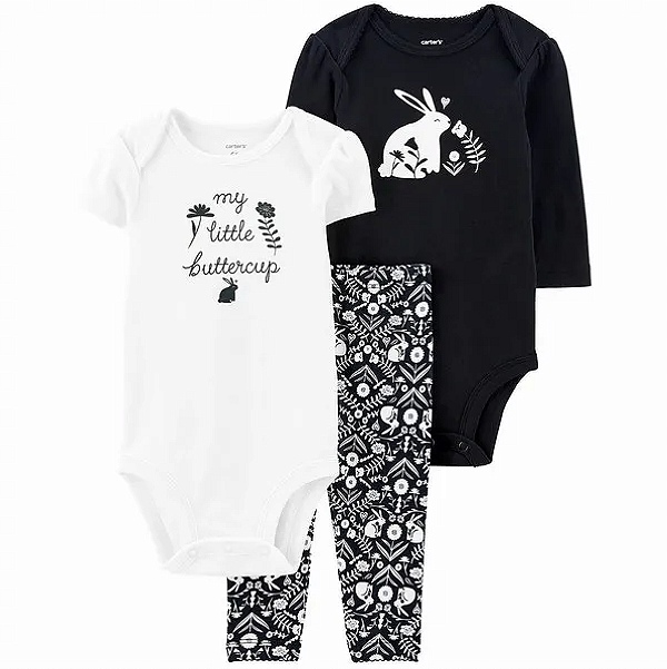 Conjunto Carter's - 2 bodies e calça - Preto/ Branco