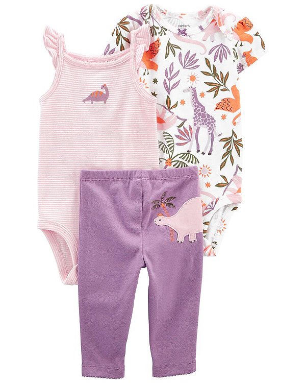 Conjunto Carter's - 2 bodies e calça - Dinossauro/ Roxo