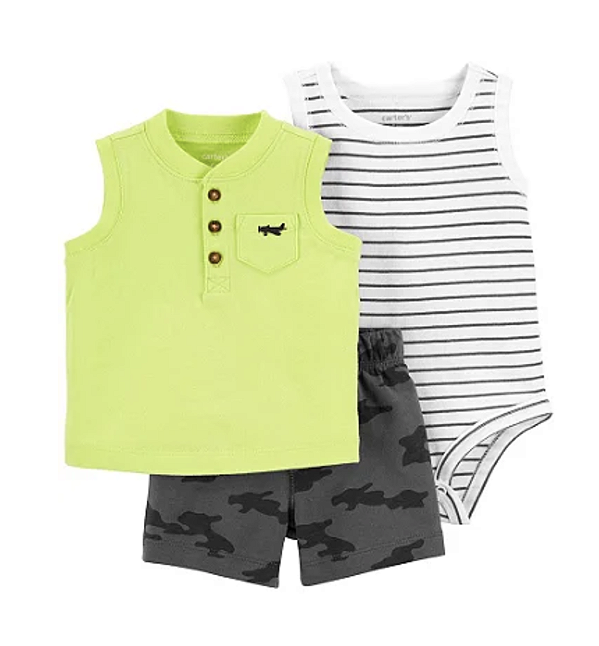 Conjunto Carter's - Camiseta, body e short - Neon/ Neutro