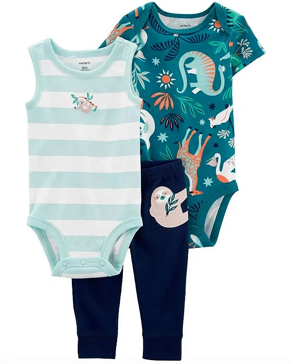 Conjunto Carter's - 2 bodies e calça - Dinossauro/ Bicho Preguiça