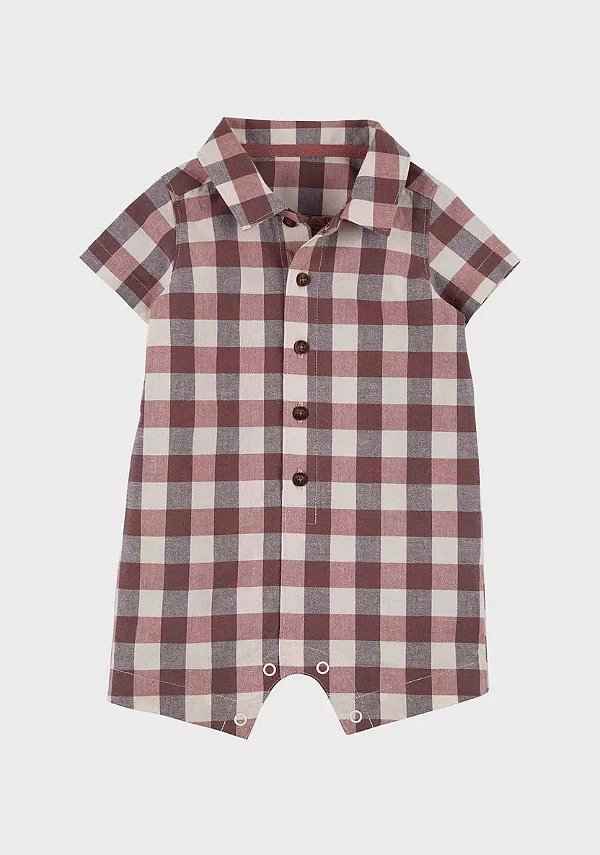 Romper Carter's gola polo - Xadrez/ marrom