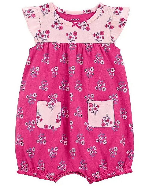Romper Carter's 100% algodão - Rosa/ Flores