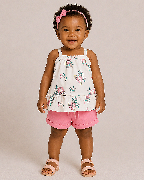 Conjunto Carter's - bata e short - Rosa/ Floral