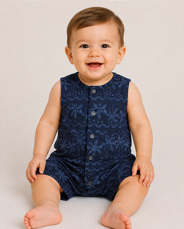 Romper / Macacão Carter’s em Algodão, com Botões – Azul Marinho/ Estampado