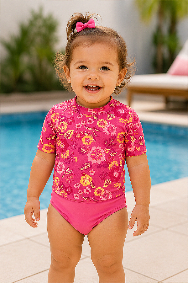 Roupa de banho Carter's, com proteção solar UPF 50+ - Rosa/ Floral