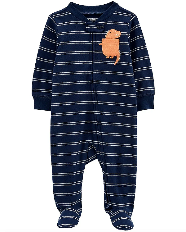 Pijama/Macacão Carter's, de algodão - Dinossauro/Listra