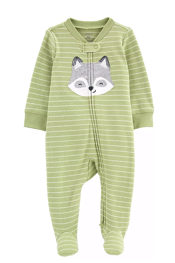 Pijama/Macacão Carter's, de algodão - Verde/ Raposa