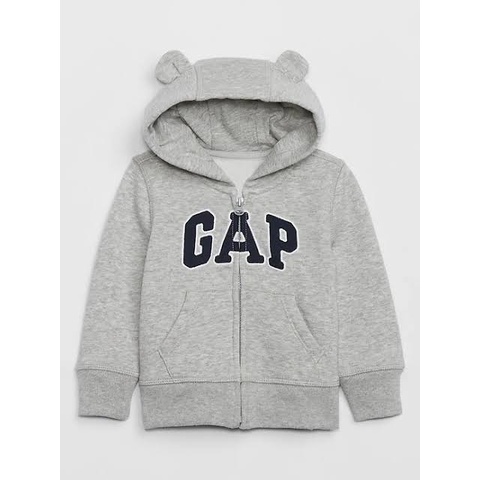 Casaco de Moletom Infantil GAP com Capuz de Orelhinhas, Zíper e Bolso Canguru - Cinza