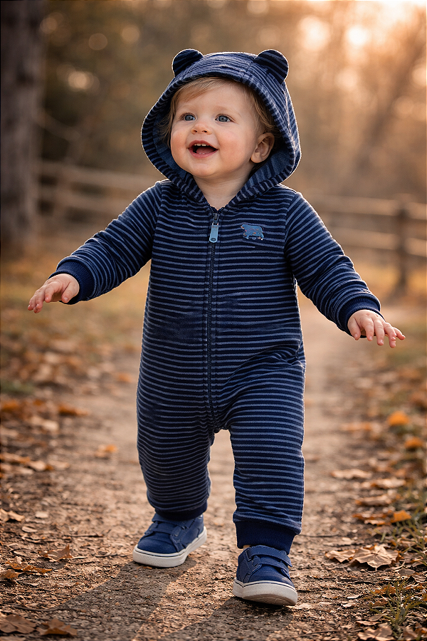 Macacão de inverno Carter's (moletom) - Urso/ Azul