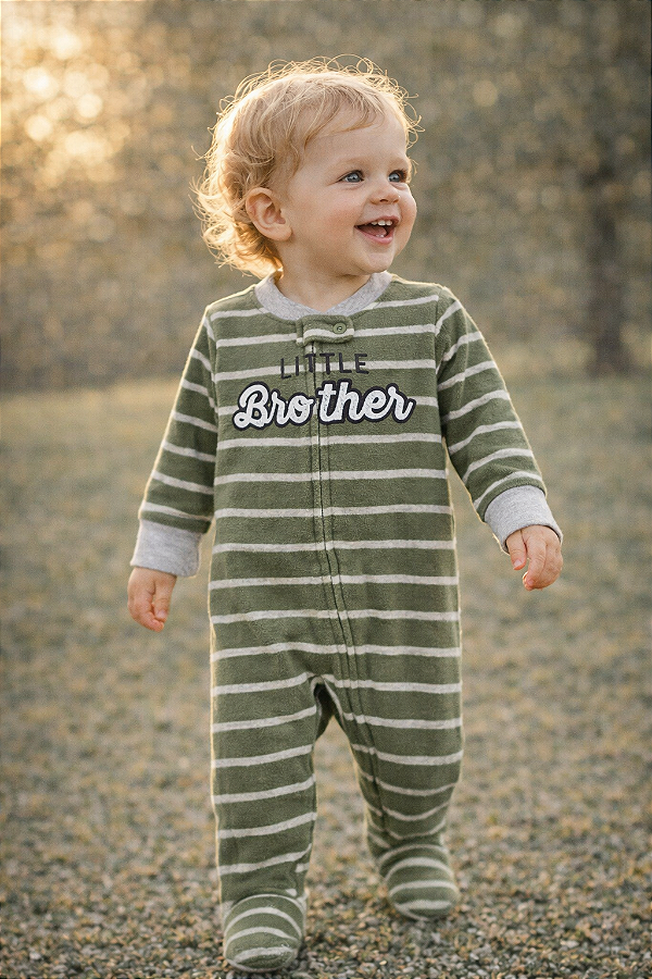 Pijama/Macacão de inverno Carter's (Plush/ Fleece) - Little Brother/ Listrado