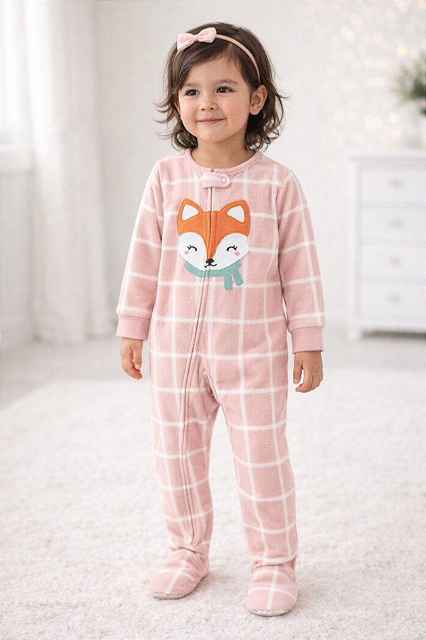 Pijama/Macacão de inverno Carter's (Plush/ Fleece) - Raposa/ Xadrez