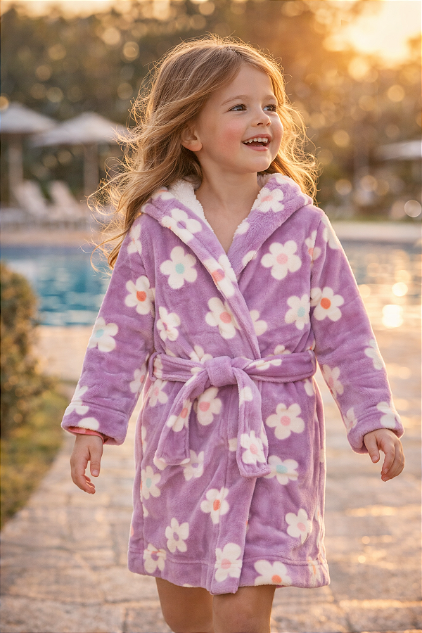 Roupão Quentinho e Macio Infantil, Com Capuz Peluciado, Pekkle - Rosa