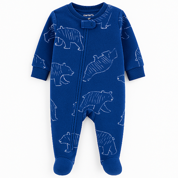 Pijama/Macacão de inverno Carter's (Plush/ Fleece) - Azul/ Branco