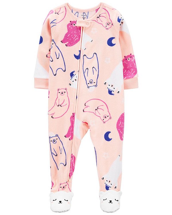 Pijama/Macacão de inverno Carter's (Plush/ Fleece) - Urso Polar/ Rosa