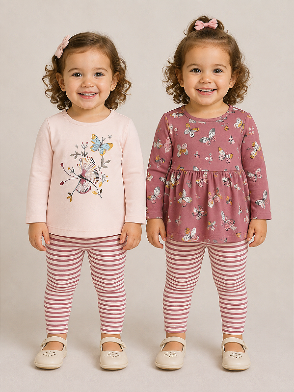 Conjunto Carter's - 2 blusas e calça - Borboletas/ Rosa*