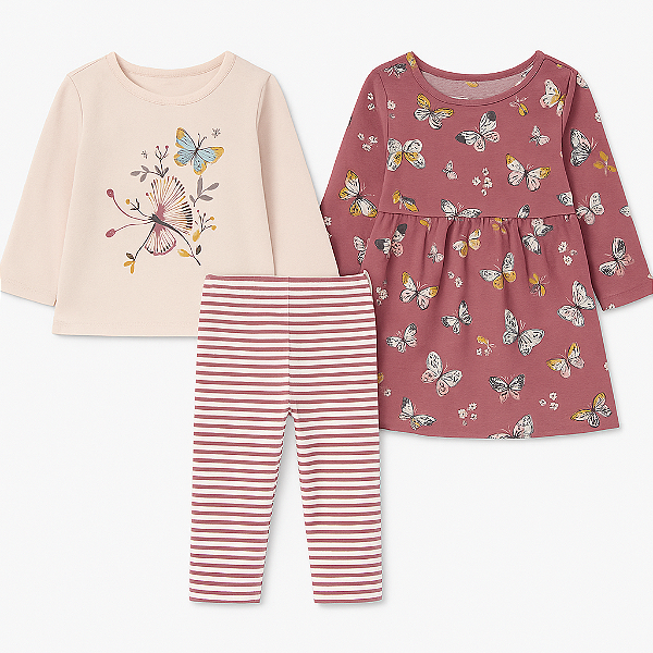 Conjunto Carter's - 2 blusas e calça - Borboletas/ Rosa*