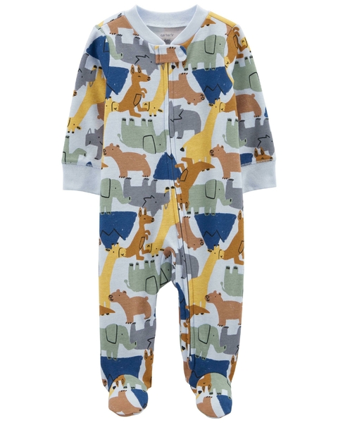 Pijama/Macacão Carter's, de algodão - Animais/ Azul