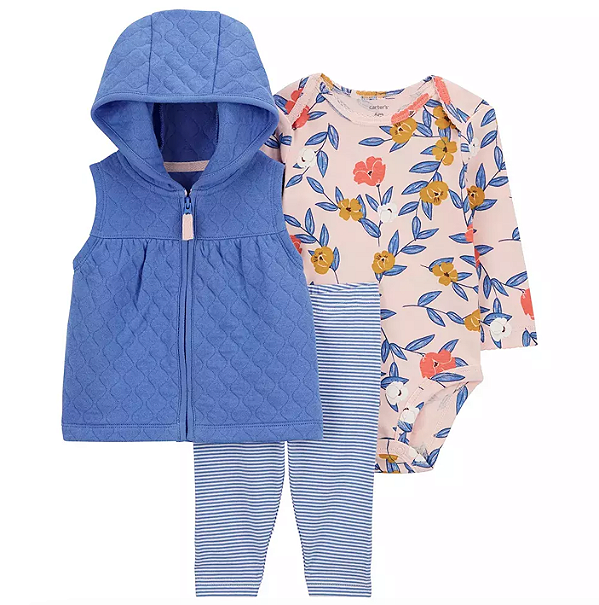 Conjunto Carter's - Colete, body e calça - Floral/ Lilás