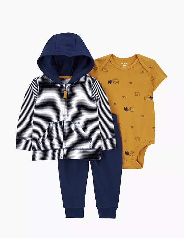 Conjunto Carter's de inverno - Agasalho, body e calça - Azul/ Amarelo