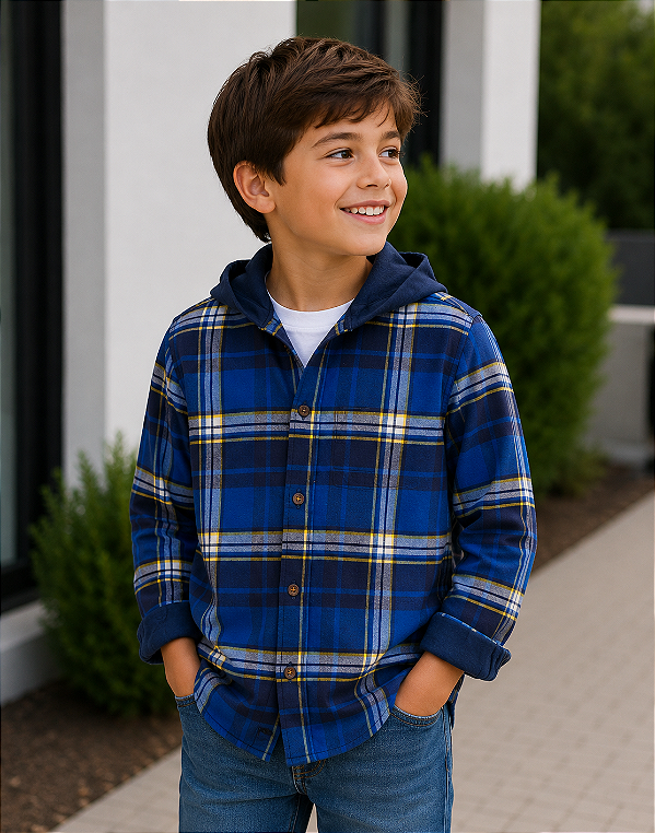 Camisa Carter's, manga longa - Xadrez/ Azul