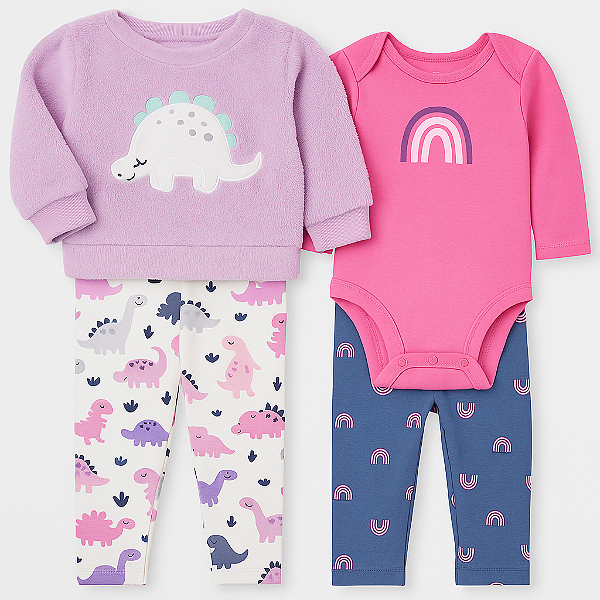 Conjunto Pekkle de inverno, 4 peças - Dinossauro/ Arco-íris