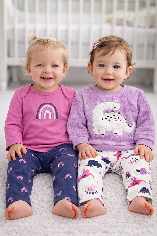 Conjunto Pekkle de inverno, 4 peças - Dinossauro/ Arco-íris