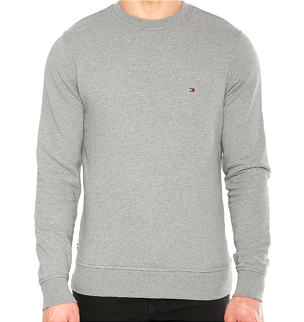 Moletom Flanelado TOMMY HILFIGER, logo bordado - Cinza