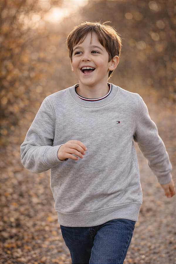 Moletom Flanelado TOMMY HILFIGER, logo bordado - Cinza