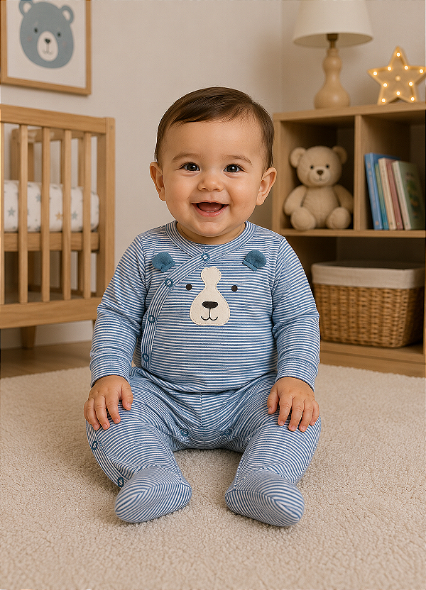 Pijama Carter’s Algodão Macacão com Pezinhos – Cachorro/ Listrado