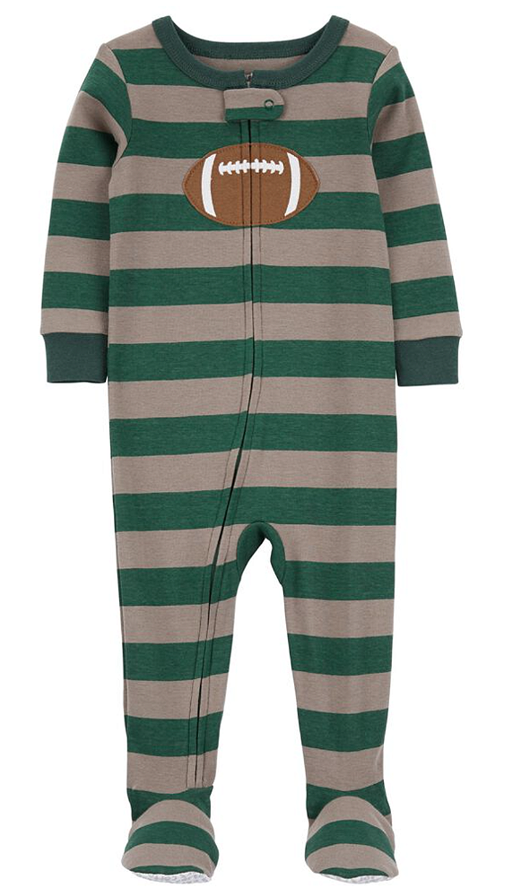 Pijama Carter’s Macacão de Algodão com Zíper e Pezinhos – Futebol americano/ Listrado