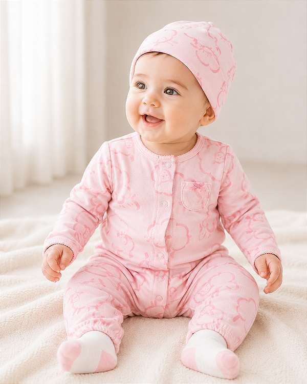 Conjunto Carter's - Pijama, touca e meias - Ovelhas/ Rosa