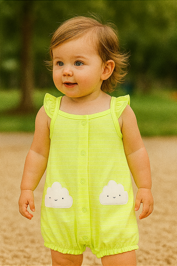 Romper / Macacão Carter’s em Algodão, com Botões – Nuvem/ Neon