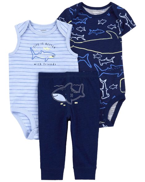 Conjunto Carter's - 2 bodies e calça - Fundo do mar/ Azul