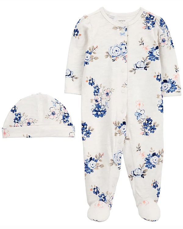 Conjunto Carter's - Macacão e touca - Floral