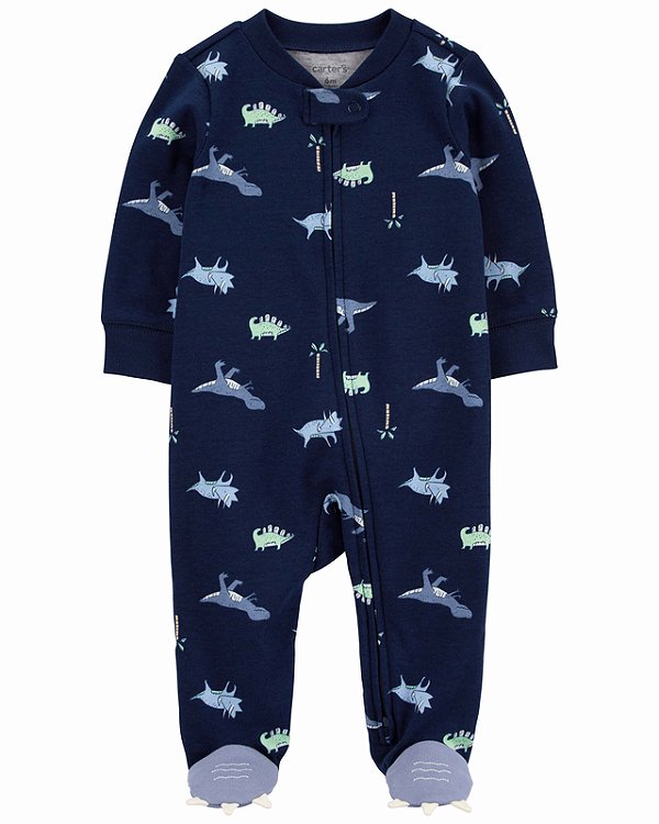 Pijama/Macacão Carter's, de algodão - Dinossauro/ Azul
