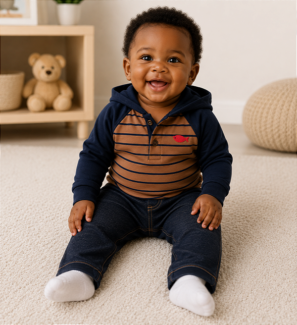 Conjunto Infantil Carter’s – Body com Capuz Listrado + Calça Jeans Jogger