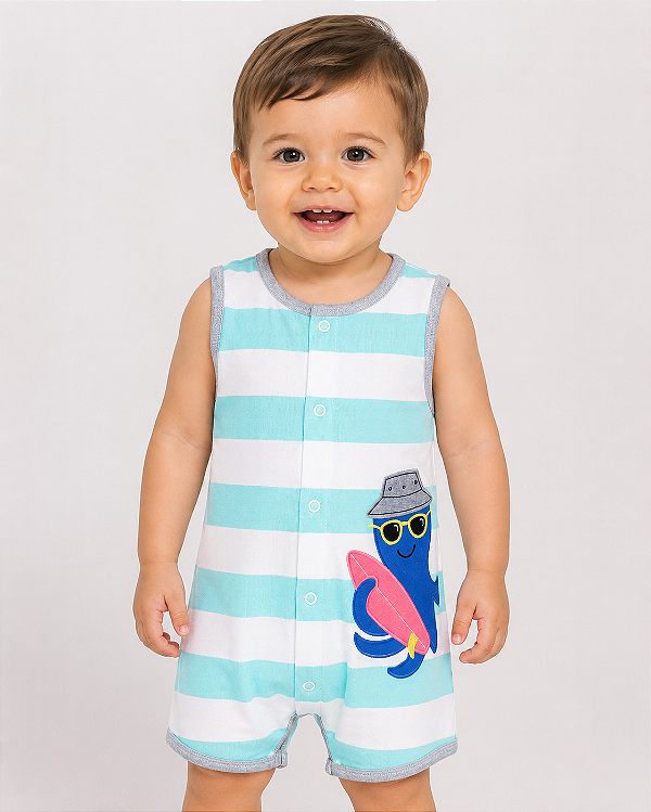 Romper / Macacão Carter’s em Algodão, com Botões – Regata/ Polvo