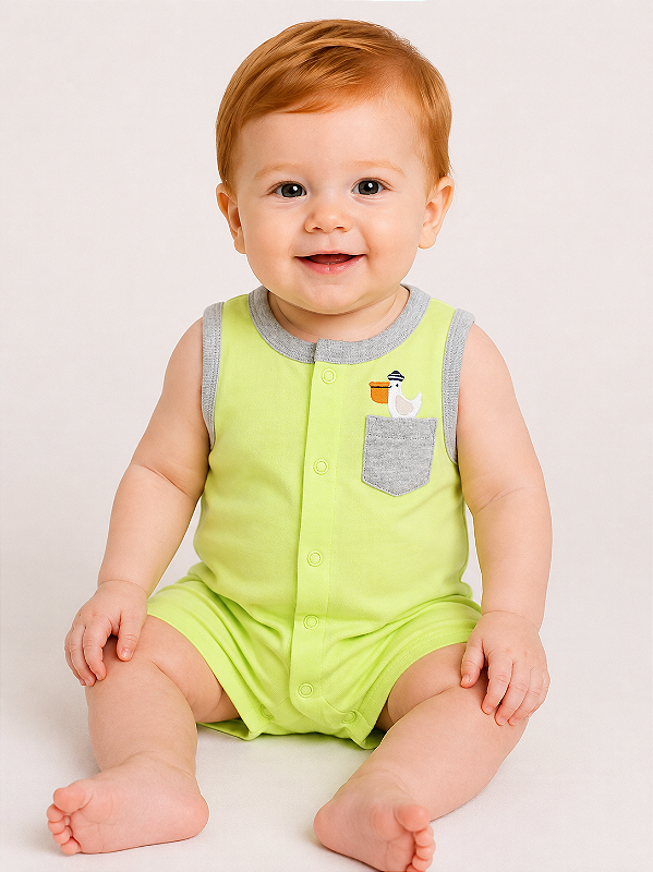 Romper / Macacão Carter’s em Algodão, de Regatinha – Pelicano/ Neon