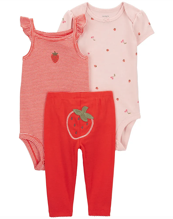 Conjunto Carter's - 2 bodies e calça - Morango