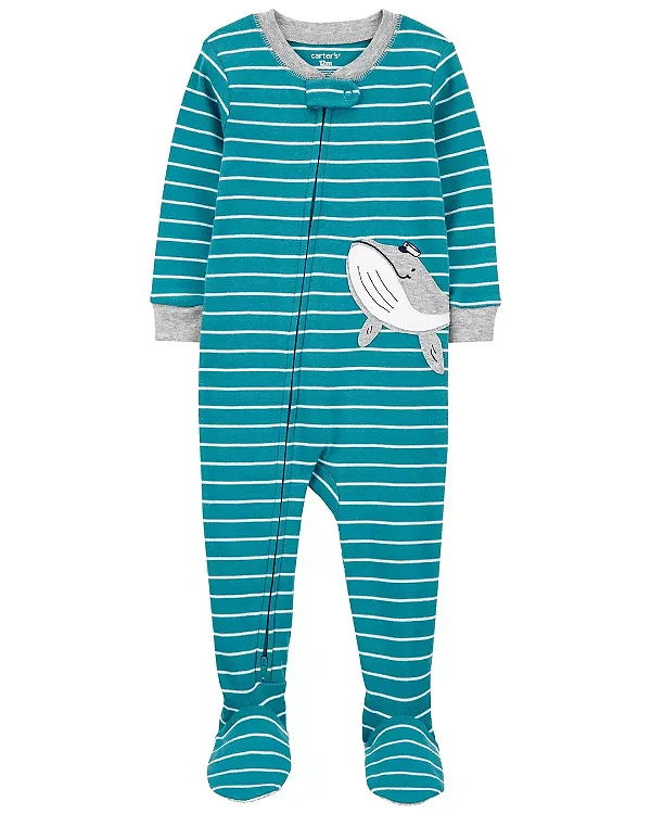 Pijama Carter's, de algodão - Listrado/ Baleia