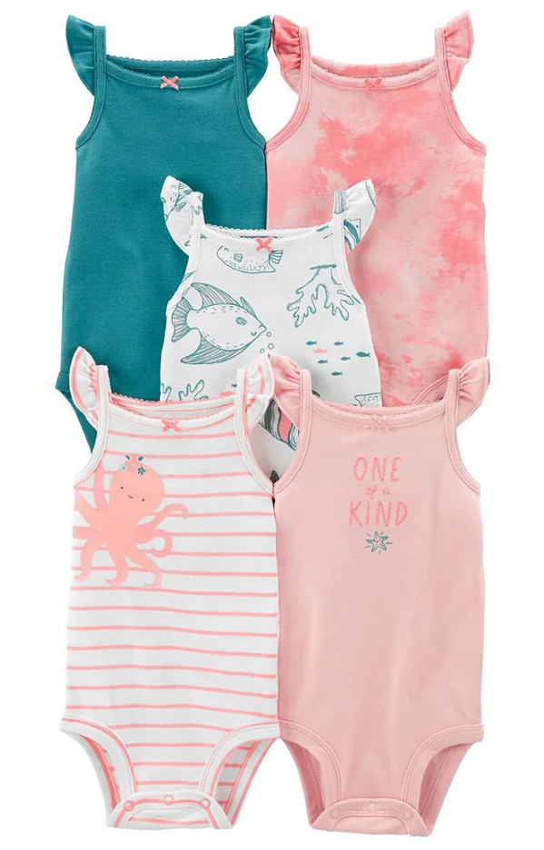 Kit de bodies Carter's - 5 bodies de Alcinha - Fundo do Mar