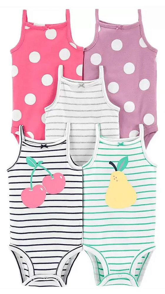 Kit de bodies Carter's - 5 bodies de Alcinha - Frutas
