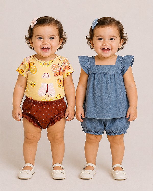 Conjunto Carter's - 1 Body, 1 bata e 2 shorts - Jeans/ Borboleta
