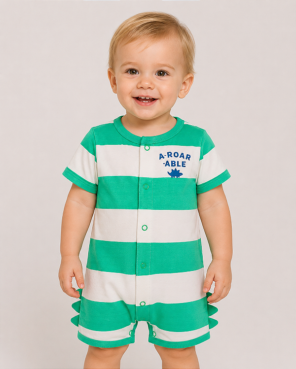 Romper / Macacão Carter’s Algodão com Botões – Dinossauro/ Listrado