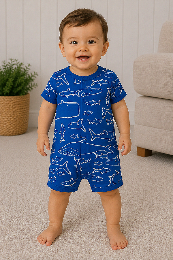 Romper Carter's Regata 100% algodão - Fundo do mar/ Azul