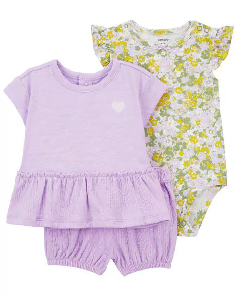 Conjunto Carter's - 2 bodies e short - Lilás/ Floral